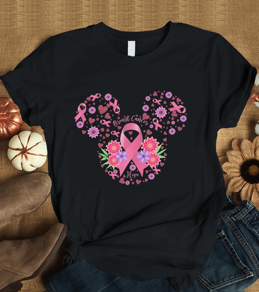 Breast Cancer Hope Pink Ribbon Floral T-Shirt