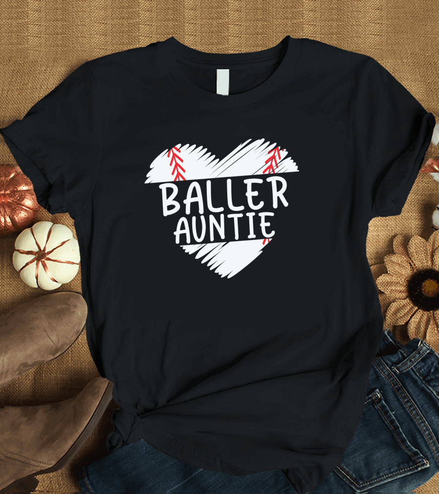 Baller Auntie Baseball Heart T-Shirt