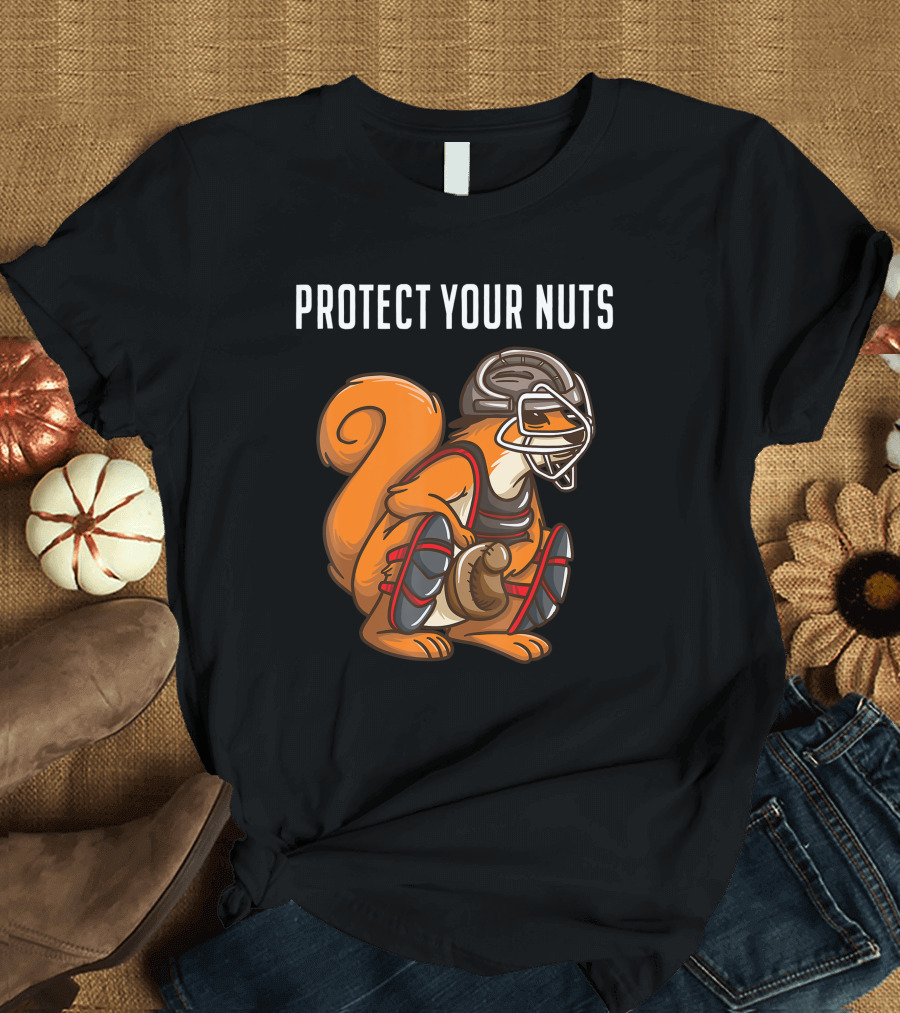 Protect Your Nuts Funny Squirrel Lover Baseball Catcher Animal T-Shirt