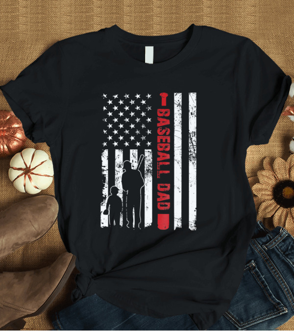 T-Shirt: Proud Baseball Dad American Flag Sports T-Shirt Proud Baseball Dad American Flag Sports T-Shirt
