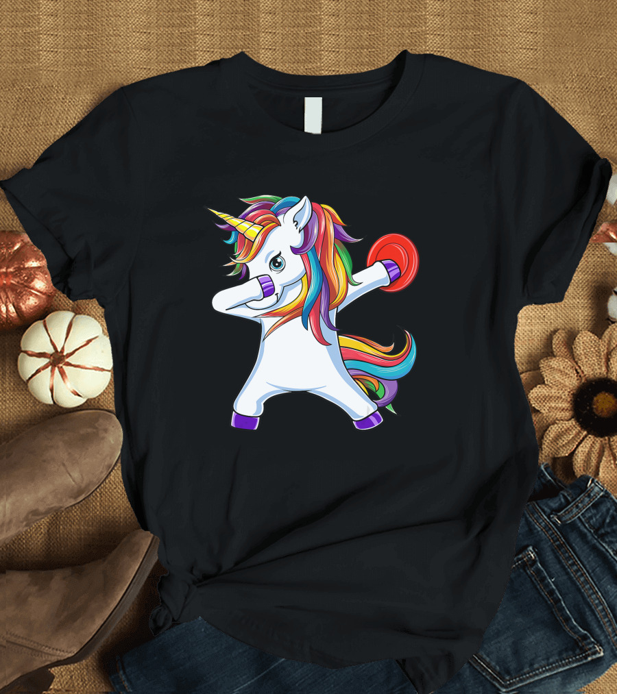Unicorn Dabbing with Rainbow Mane Playing Disc Golf T-Shirt