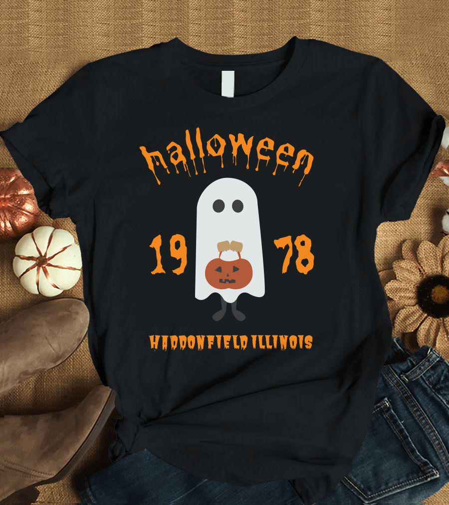 Halloween 1978 Ghost with Pumpkin in Haddonfield Illinois T-Shirt