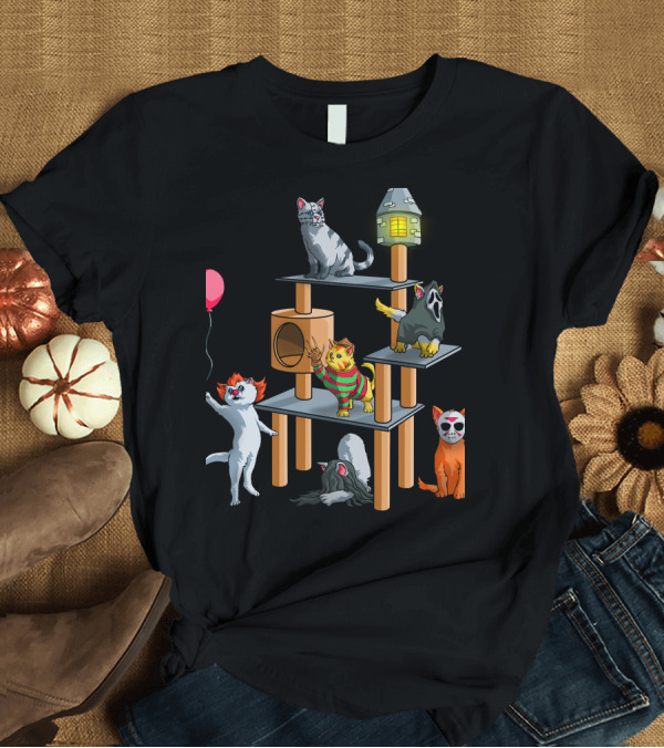 T-Shirt: Horror Cats 02 Creepy Clown Balloon Masked Nightmare Play Tower T-Shirt Horror Cats 02 Creepy Clown Balloon Masked Nightmare Play Tower T-Shirt