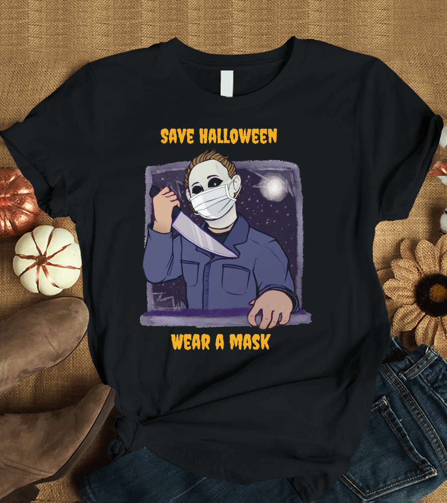 Michael Myers Save Halloween Wear A Mask Horror Knife Scene T-Shirt