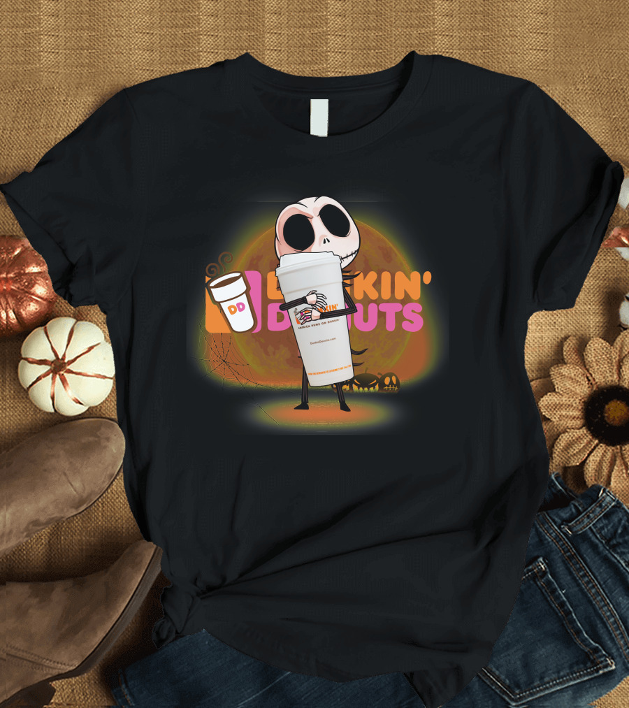 Jack Skellington Dunkin Donuts Halloween Coffee Moon T-Shirt