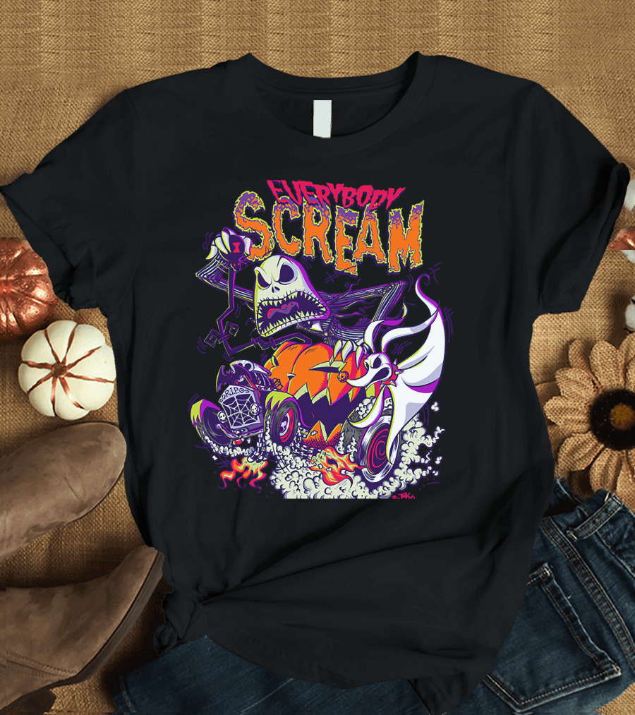 Jack Skellington Everybody Scream Halloween Rides Ghost Dog T-Shirt