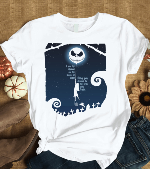 T-Shirt: Jack Skellington Sally Zero Shadow on the Moon at Night Filling Your Dreams with Fright T-Shirt Jack Skellington Sally Zero Shadow on the Moon at Night Filling Your Dreams with Fright T-Shirt