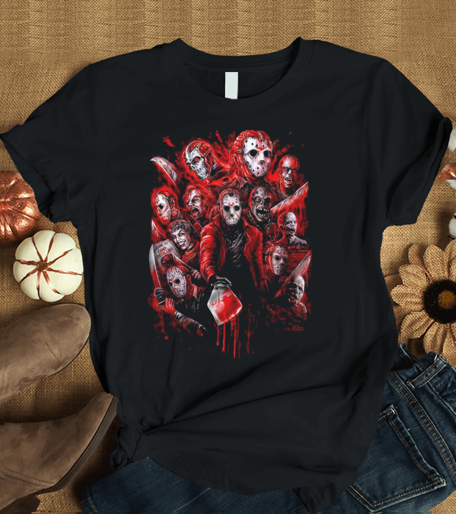 Jason Voorhees Blood Mask Horror Collage T-Shirt