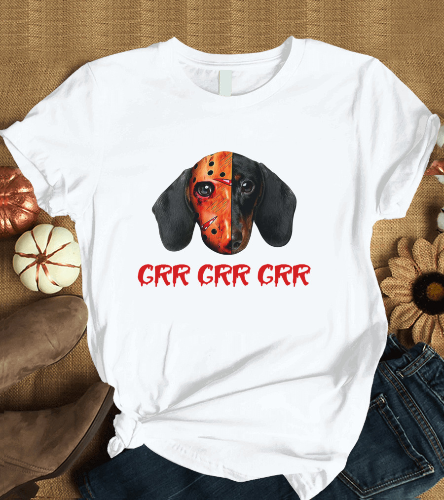 Ch Ch Ch Grr Grr Dachshund Jason Mask Mashup T-Shirt