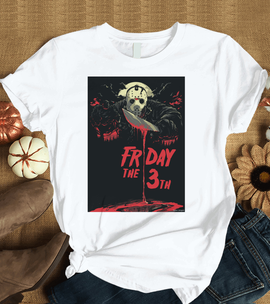 Friday The 13th Jason Mask and Knife Horror Scene T-Shirt