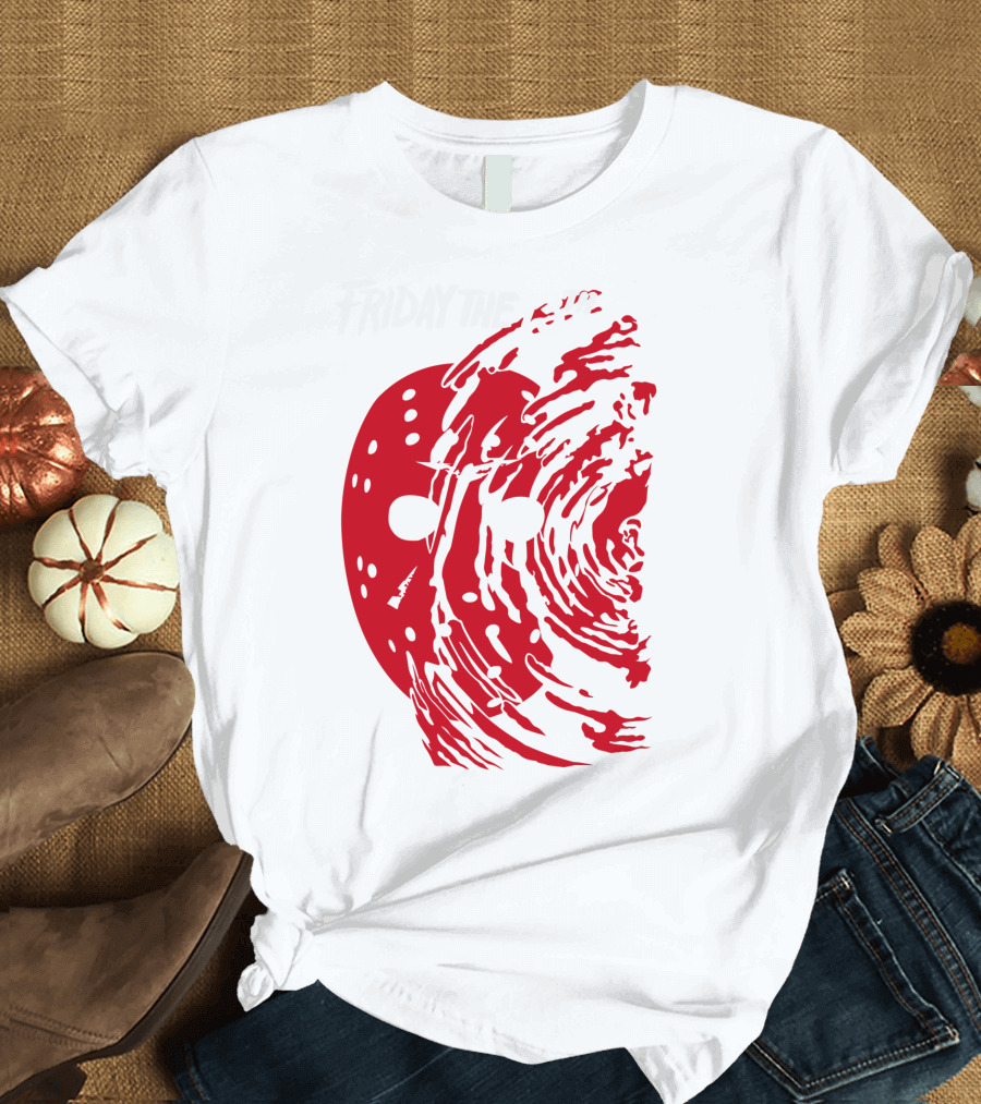 Friday The 13th Jason Mask Horror Movie Iconic Red Swirl T-Shirt