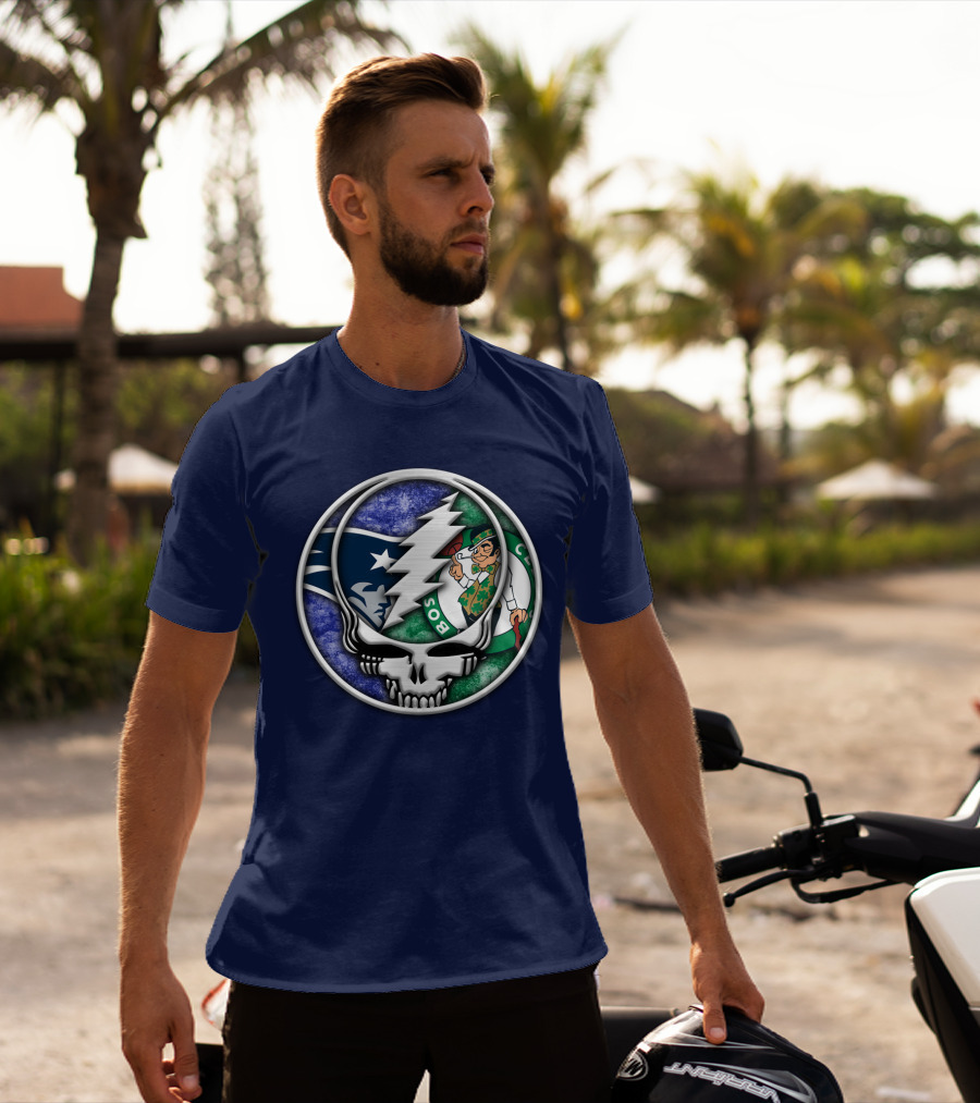 Grateful Dead Steal Your Face Boston Celtics New England Patriots Mashup T-Shirt