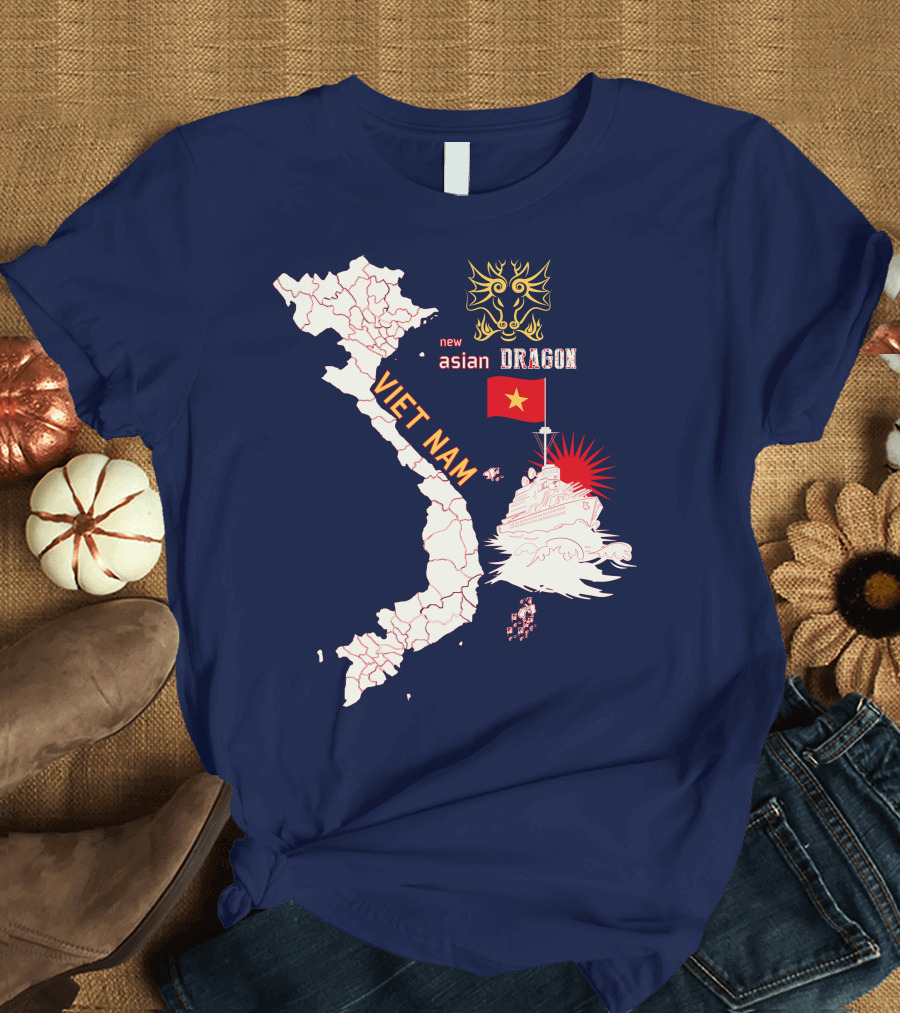 Viet Nam Map New Asian Dragon Flag Ship T-Shirt