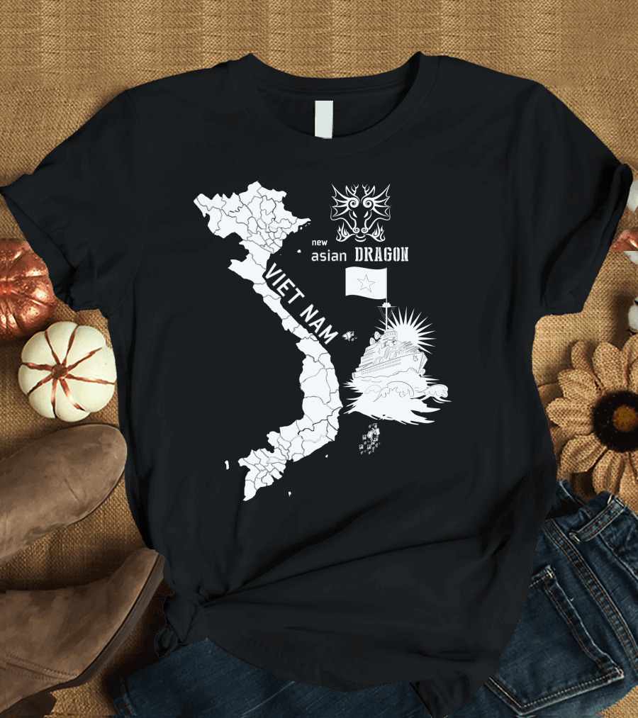 Vietnam New Asian Dragon with Map and Ship T-Shirt