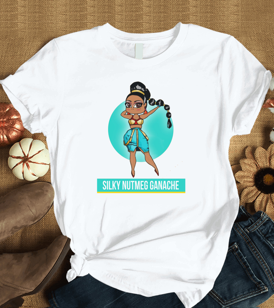 Silky Nutmeg Ganache Cartoon Character Blue Circle T-Shirt