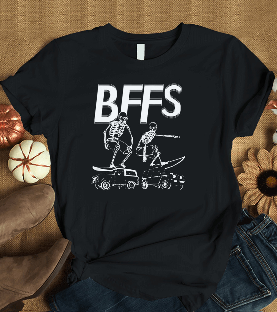 BFFS Skeletons Skateboarding on Vans T-Shirt