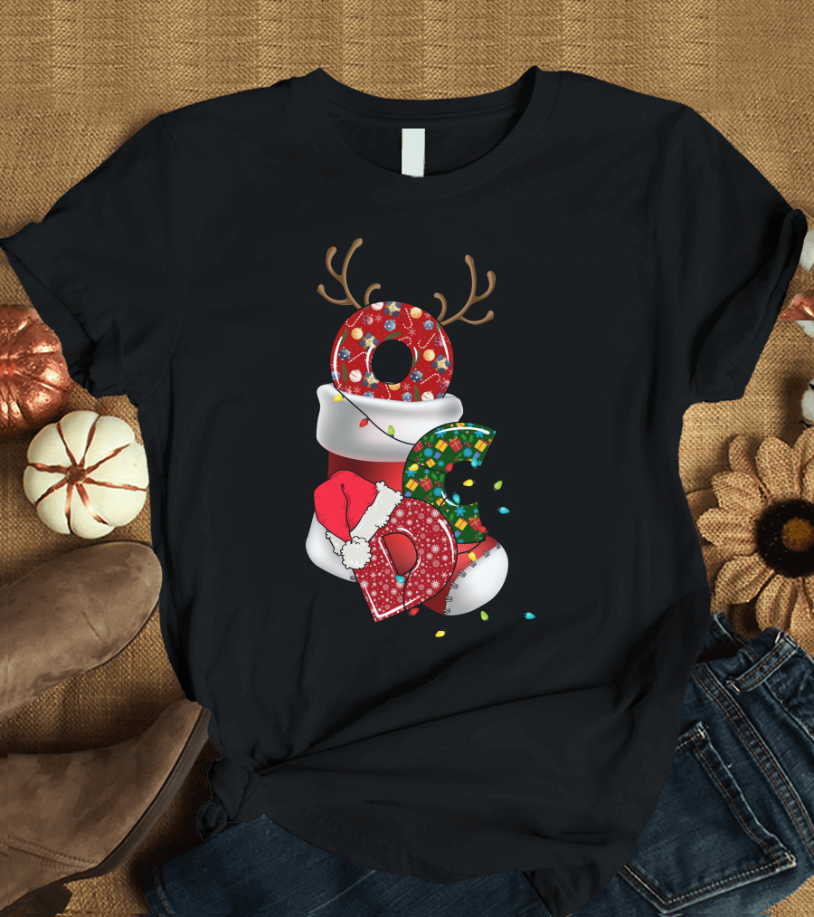 OCD Obsessive Christmas Disorder Reindeer Santa Hat Lights Stocking T-Shirt