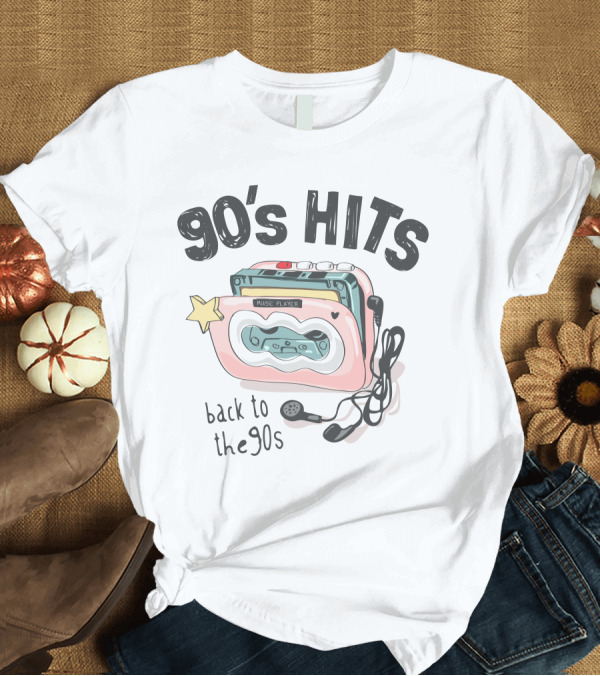 T-Shirt: 90's Hits Back to the 90s Music Player Cassette Old Vintage Pop 80s Fashion T-Shirt 90's Hits Back to the 90s Music Player Cassette Old Vintage Pop 80s Fashion T-Shirt