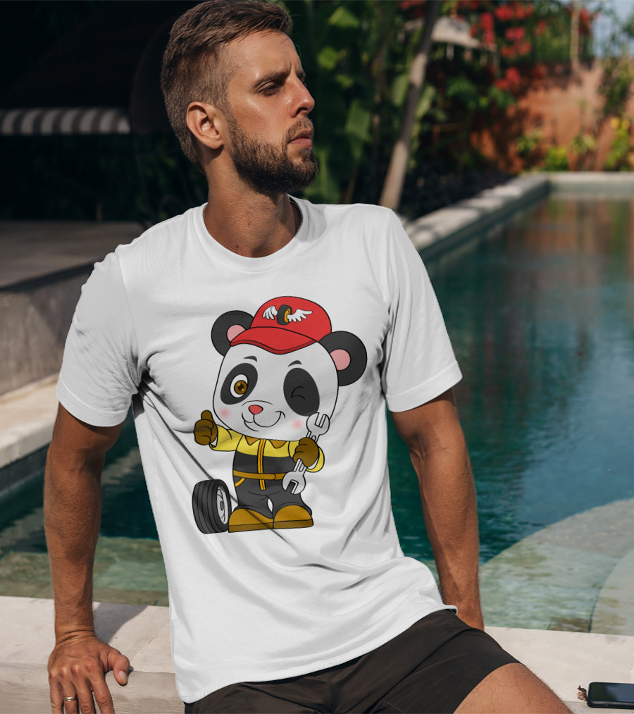 Mechanic Panda Thumbs Up With Wrench And Tire T-Shirt