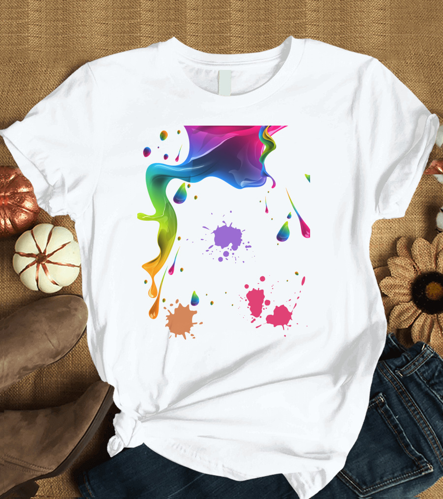 Waterpaint Colorful Splatter Vibrant Drips and Drops T-Shirt