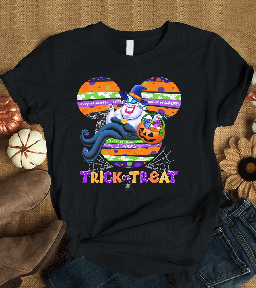 Ursula Halloween Trick Or Treat Mickey Pumpkin Happy Halloween T-Shirt