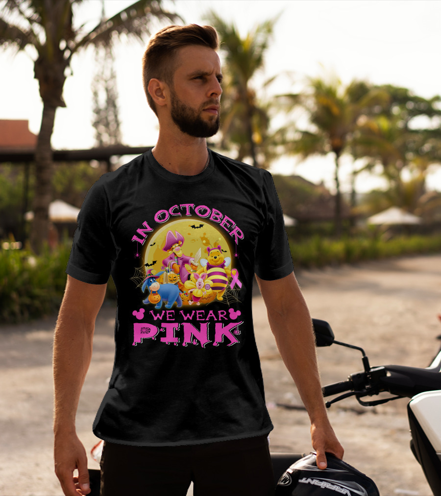 In October We Wear Pink Winnie The Pooh Halloween Breast Cancer Awareness T-Shirt
