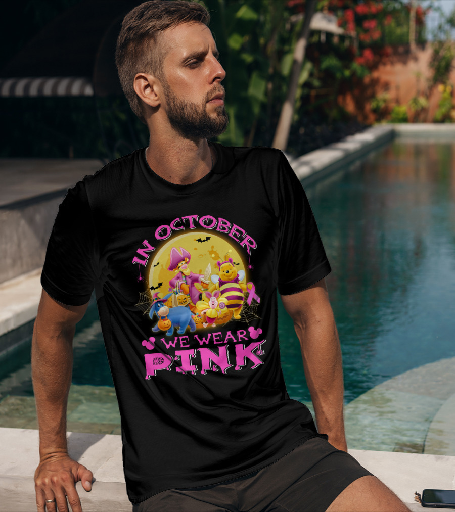 In October We Wear Pink Winnie The Pooh Halloween Breast Cancer Awareness T-Shirt