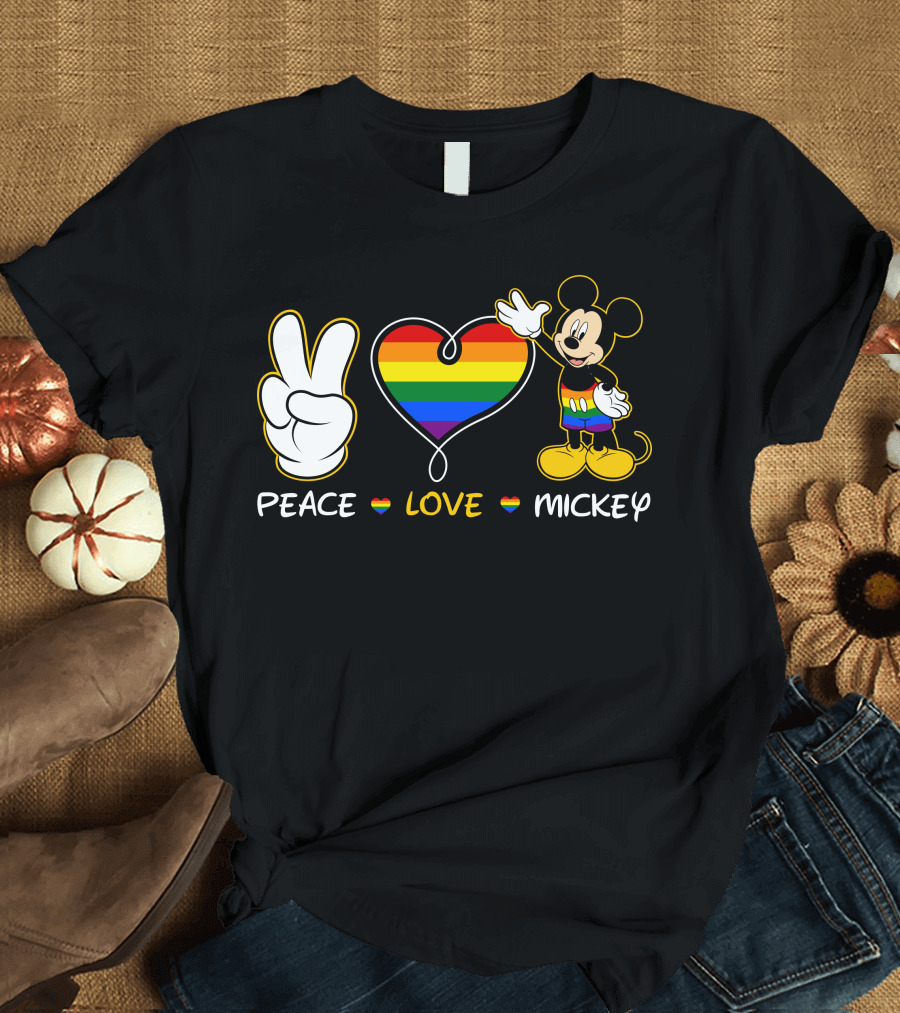 PEACE LOVE MICKEY Rainbow Pride T-Shirt