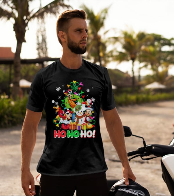Mickey And Friends Holiday Cheer Ho Ho Ho Snowman And Gifts T-Shirt