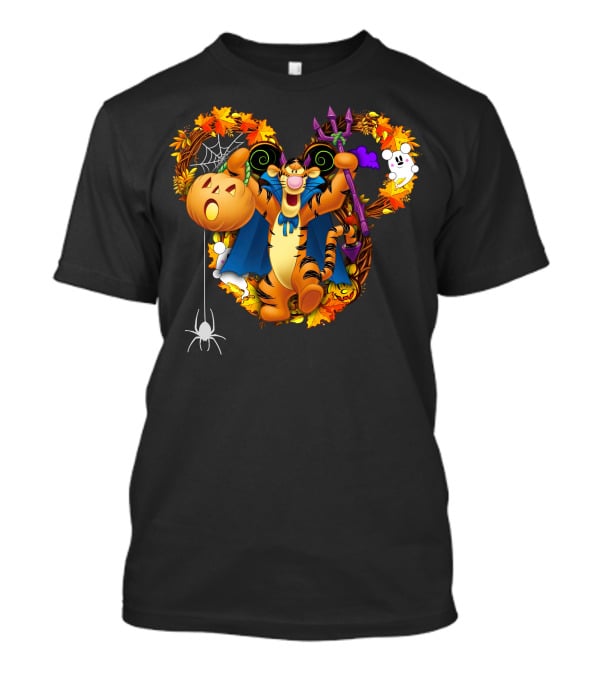 Tigger Halloween Wreath With Pumpkin And Spider Decorations T-Shirt