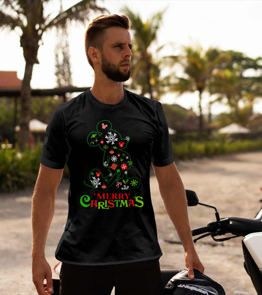 Merry Christmas Snowflakes Candy Cane Mickey Mouse Silhouette 128 T-Shirt