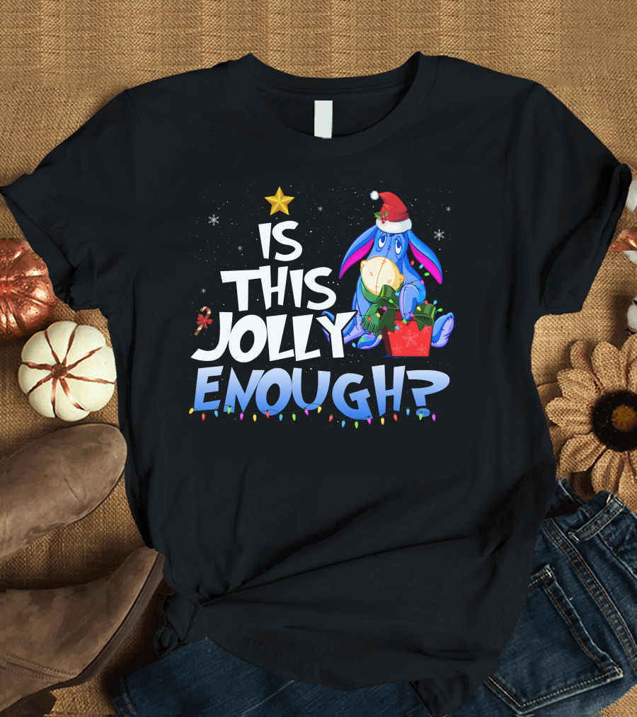 Eeyore Is This Jolly Enough Santa Christmas Lights T-Shirt
