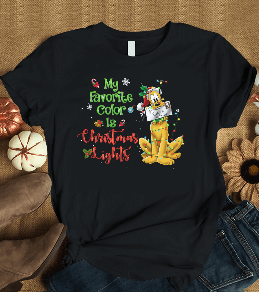 My Favorite Color Is Christmas Lights Pluto Santa Letter T-Shirt