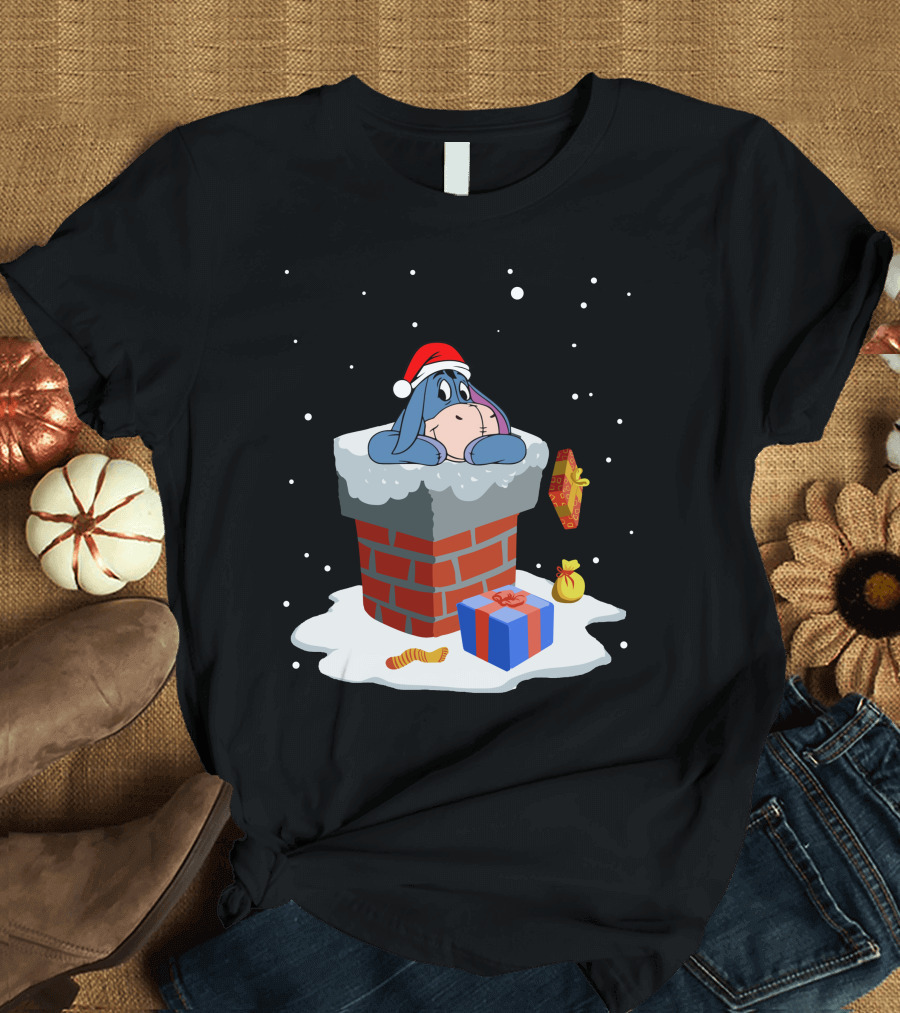 Eeyore Christmas Santa Hat Chimney Presents T-Shirt