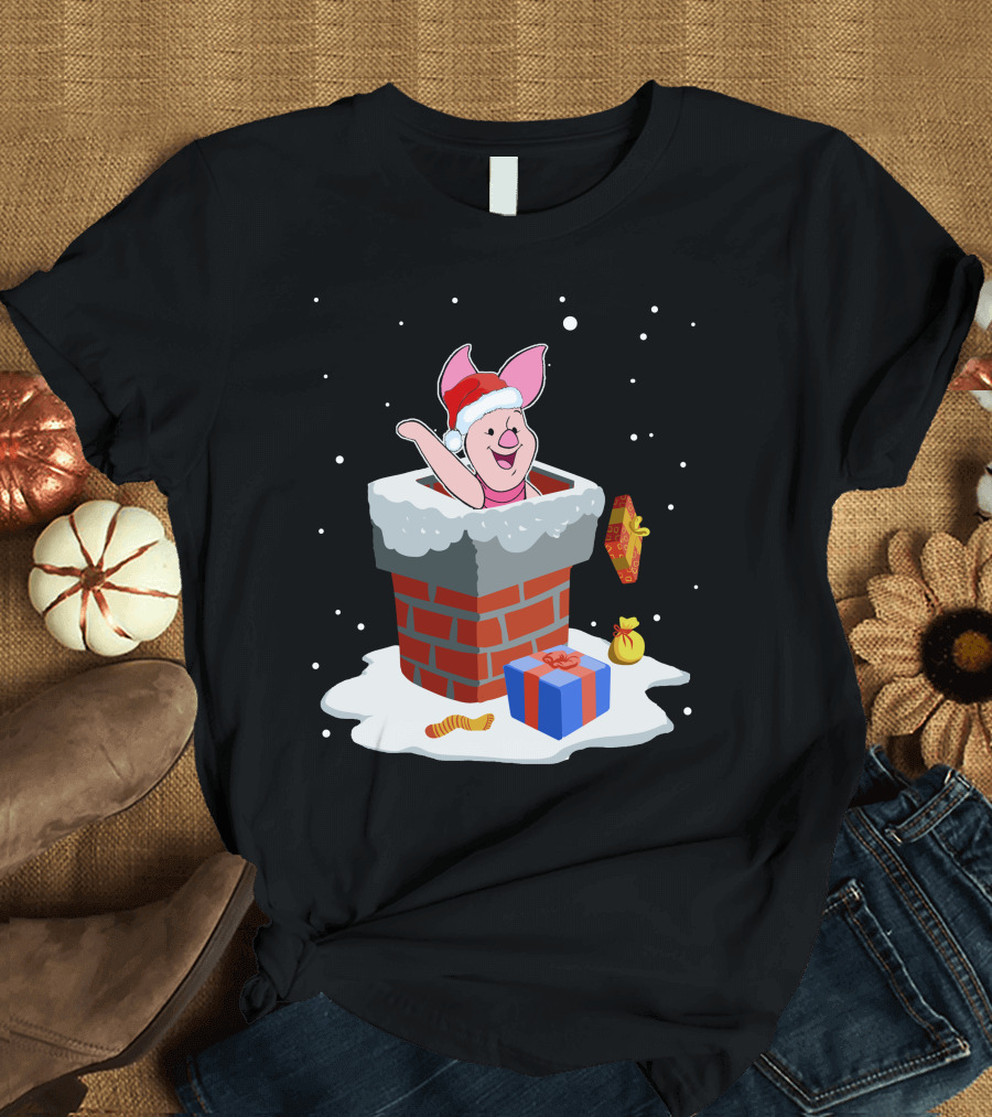 Piglet Santa Christmas Chimney Gifts Snow T-Shirt