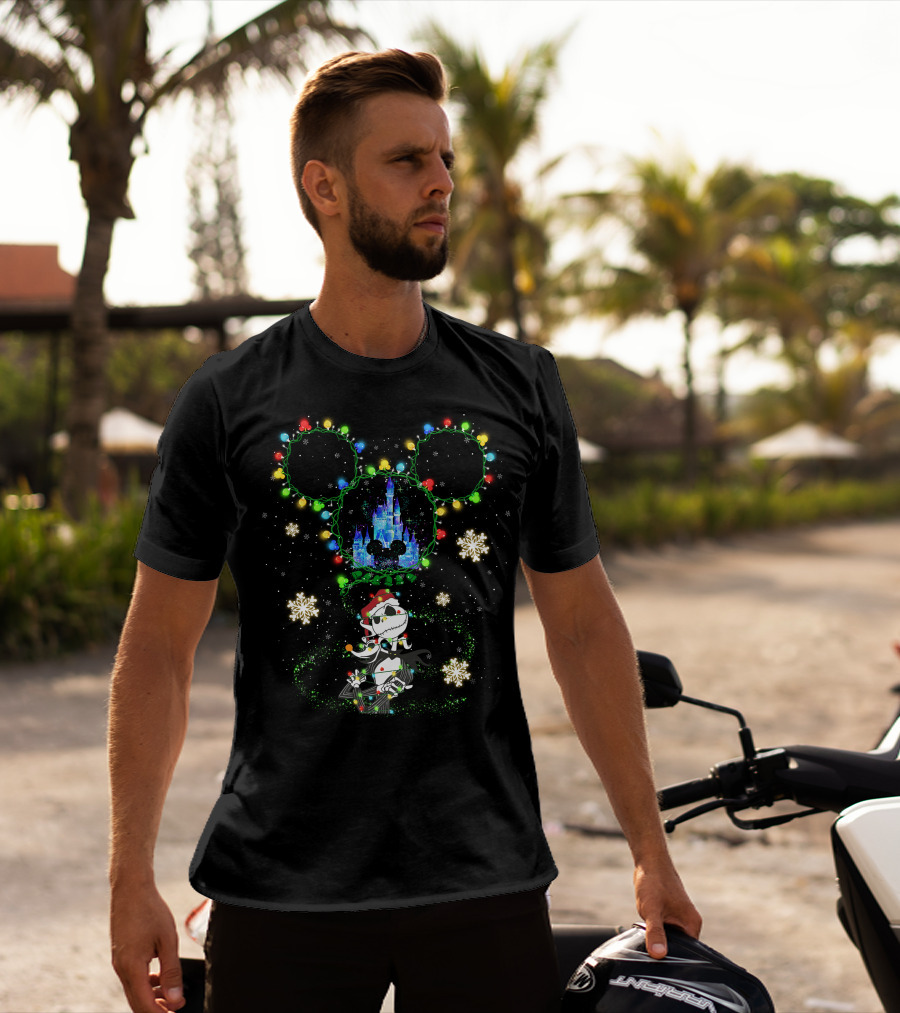 Mickey Mouse Ears Holiday Lights Jack Skellington Christmas Castle Snowflakes T-Shirt