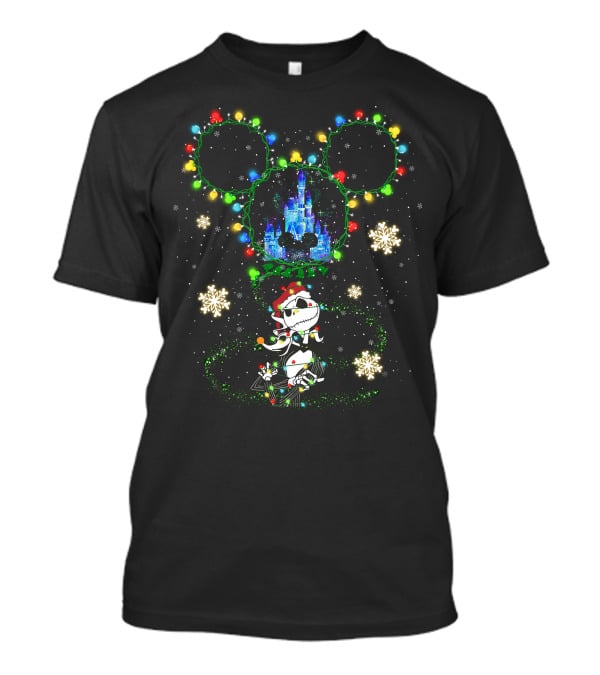 Jack Skellington Christmas Castle Mickey Lights Snowflakes T-Shirt