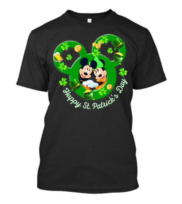 Happy St. Patrick's Day Mickey Minnie Shamrocks And Green Hats T-Shirt