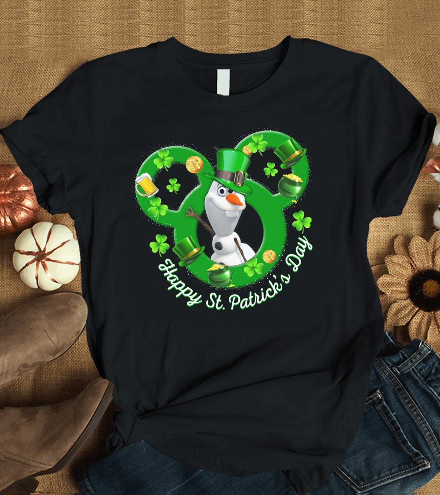 Olaf Happy St. Patrick's Day Mickey Mouse Shamrocks And Hats T-Shirt