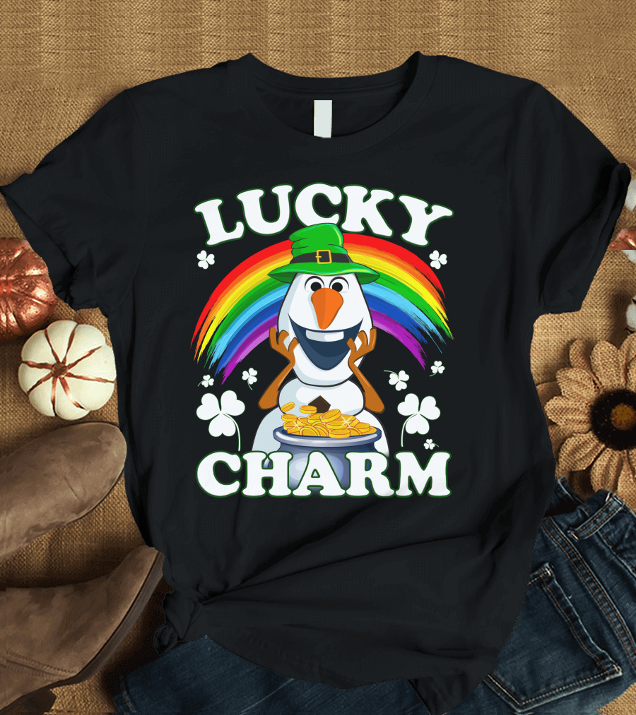 Lucky Charm Olaf Rainbow Hat Shamrocks Gold Coins T-Shirt