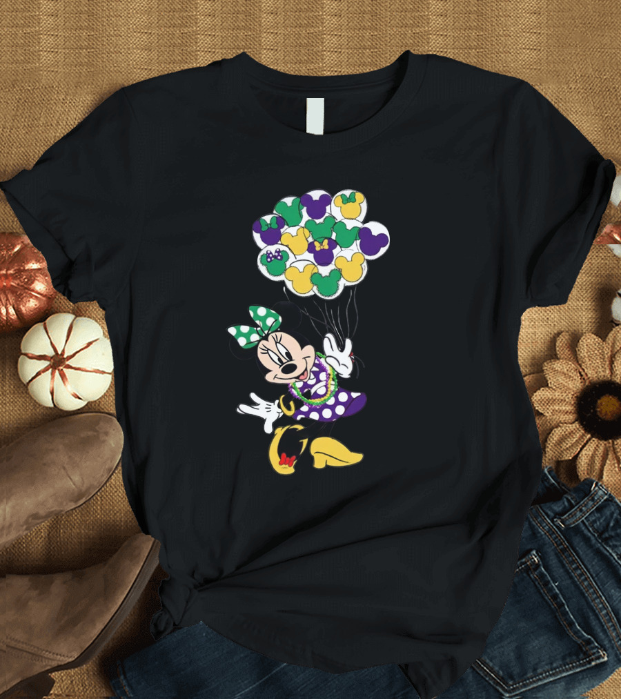Minnie Mouse Mardi Gras Balloons Celebration T-Shirt