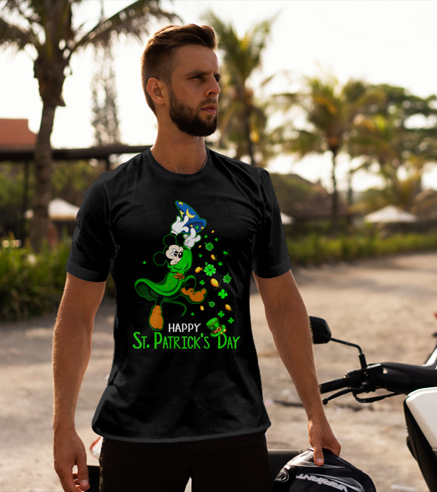 Happy St. Patrick's Day Fantasia Mickey With Shamrocks And Coins T-Shirt