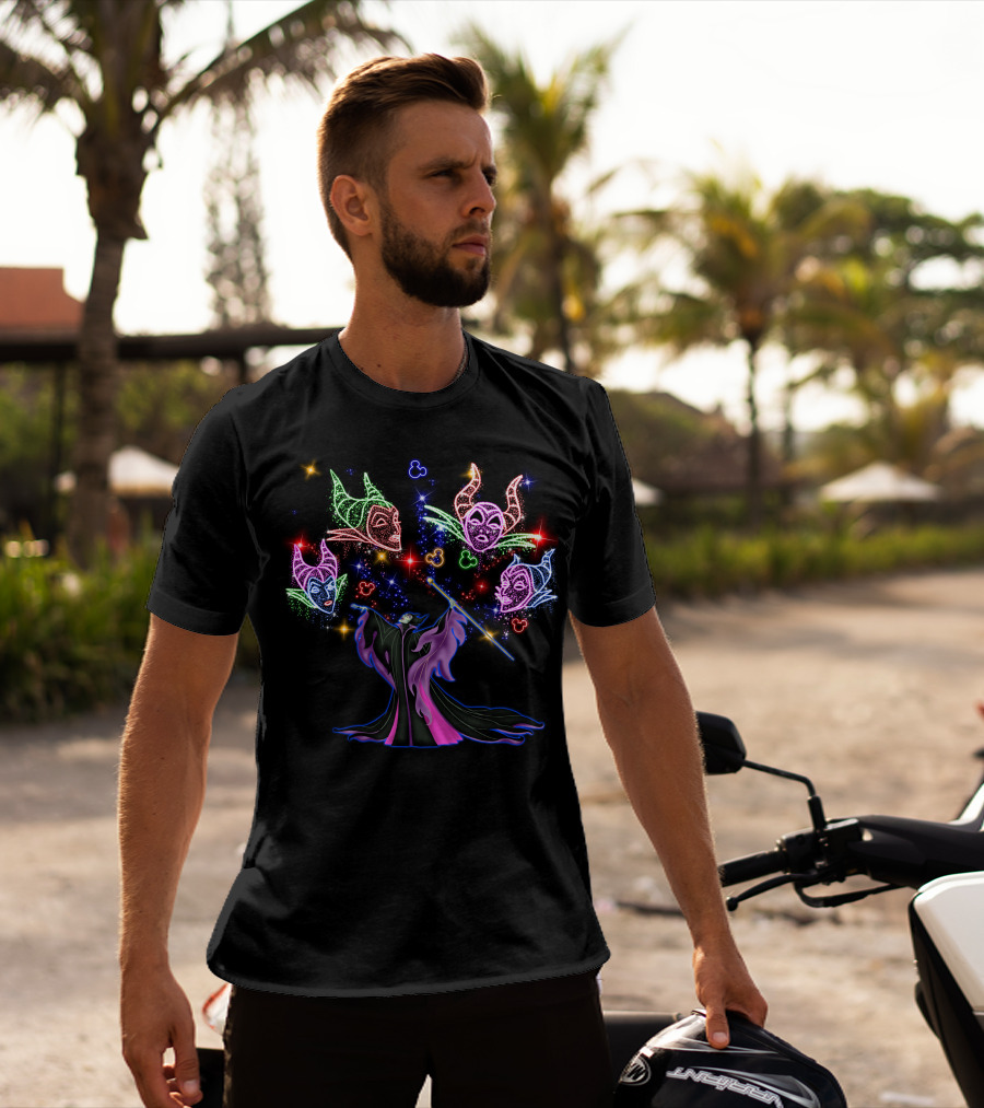 Maleficent Colorful Magical Neon Faces With Mickey Mouse Ears T-Shirt