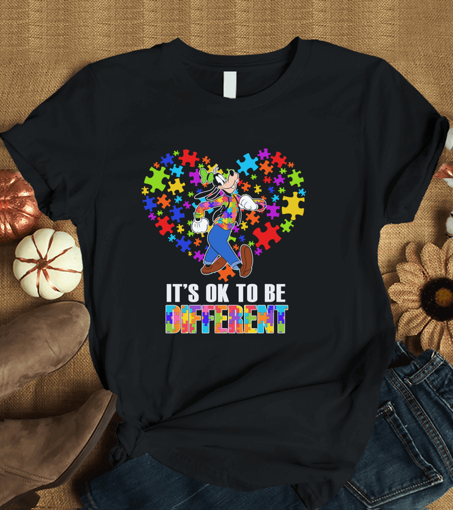 It's Ok To Be Different Goofy Puzzle Heart T-Shirt