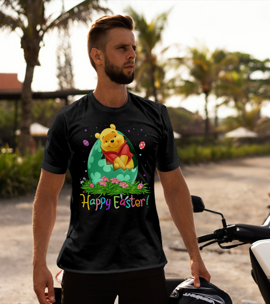 Happy Easter Pooh Bear Egg Flowers T-Shirt