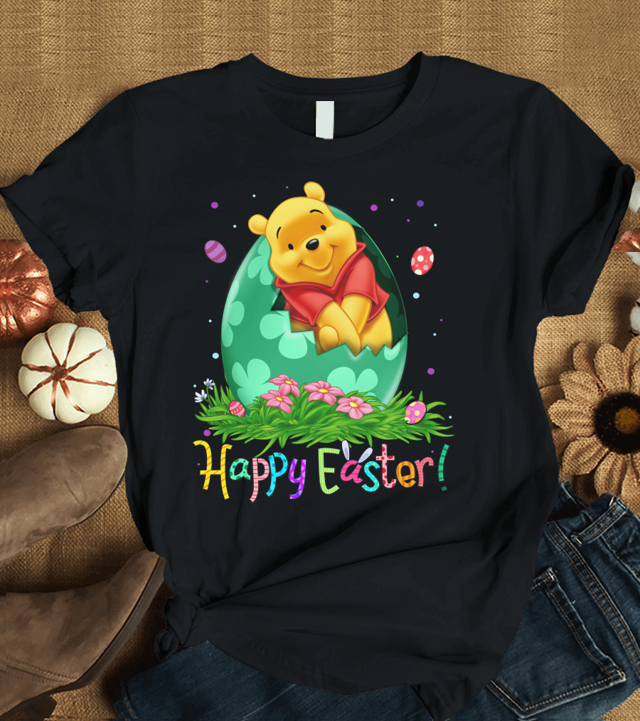 Happy Easter Pooh Bear Egg Flowers T-Shirt