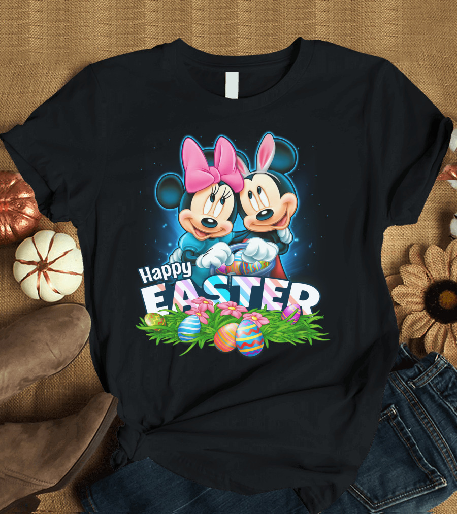 Mickey Minnie Happy Easter with Easter Eggs and Bows T-Shirt