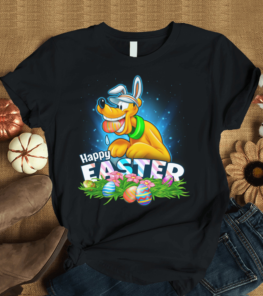 Happy Easter Pluto Colorful Eggs Bunny Ears T-Shirt