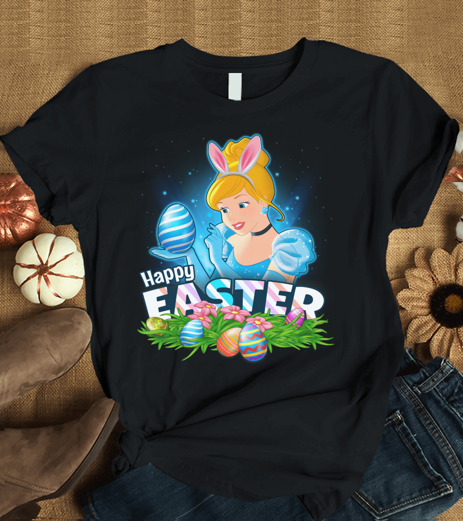 Cinderella Happy Easter Colorful Eggs and Bunny Ears T-Shirt