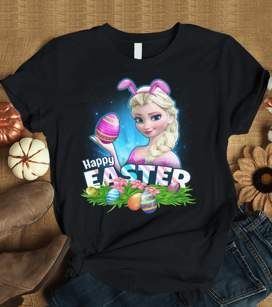 ELSA Happy Easter Bunny Ears with Colorful Eggs T-Shirt